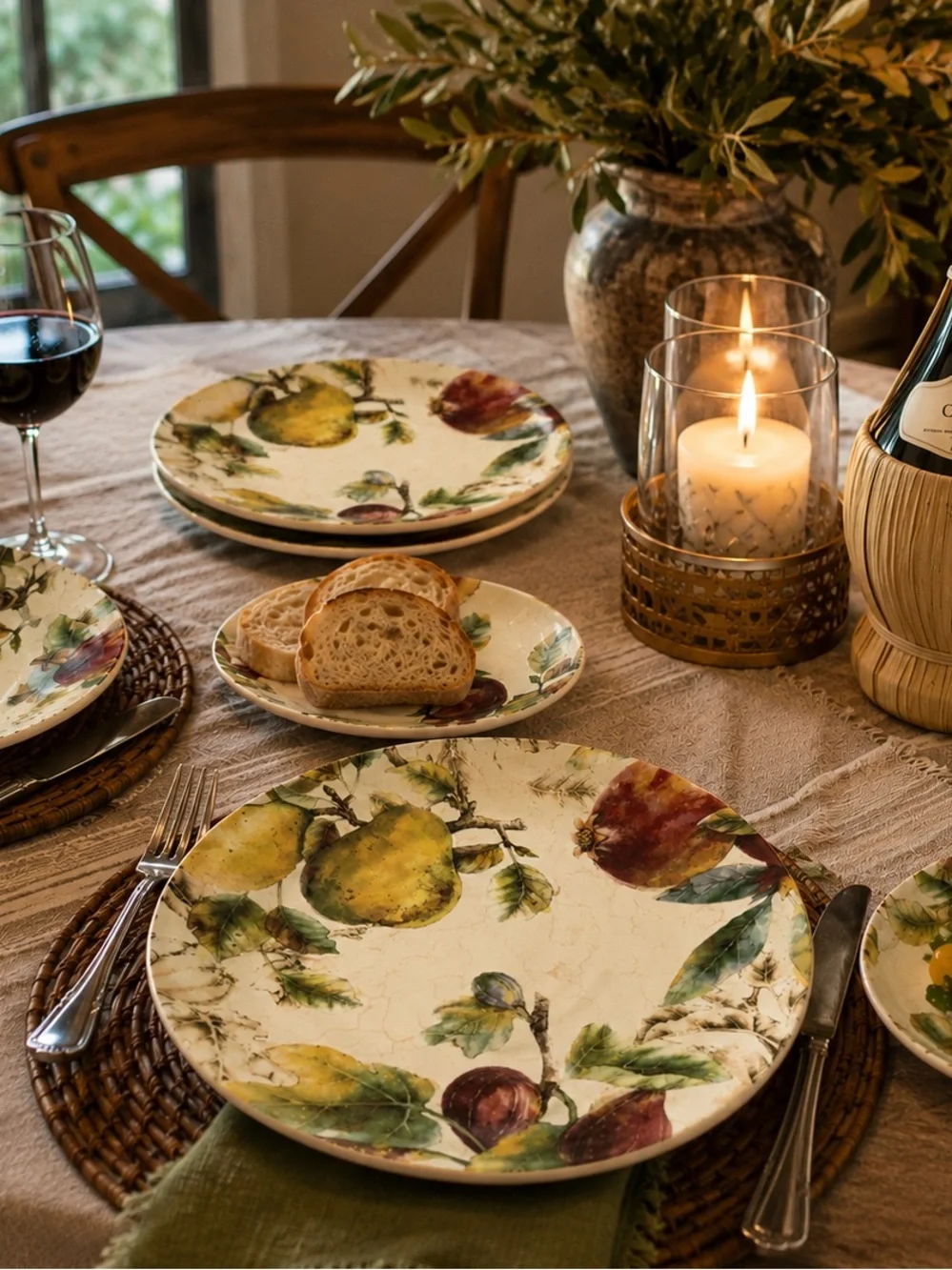 Pier 1 NWT Verona Ironstone Dinner & Salad Plate Set Pear Fig Pomegranate 6 Pc